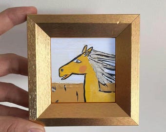 Mini Horse Oil Painting,Fun Animal Art, Small Framed Artwork, Horse Lover Gift, Desk Decor, Hand-Painted, Unique Home Decor, Wall Decor
