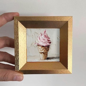 Original Ice Cream Oil Painting: Living Room Wall Art Decor, 4X4 Artwork Gift