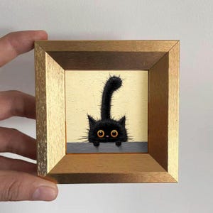 Mini Cute  Cat Oil Painting in Gold Frame,Hand-Painted Gift for Cat Lovers and Pet lovers,Small Wall Decor For Home,Office and Nursery