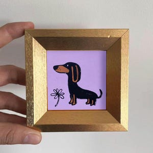 Mini Dog Oil Painting,Hand-Painted Golden Framed Art For Home Wall & Office Desk Decor,Fun Dog Portrait Gift For Dog Lovers,Pet Lover Gift