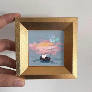 Mini Cat Oil Painting in Gold Frame,Hand-Painted Gift for Cat Lovers and Pet lovers,Small Wall Art Decor For Home,Office and Nursery