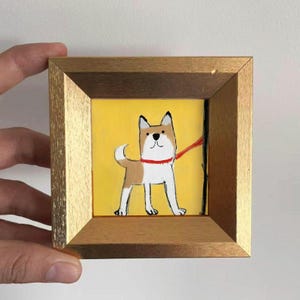 Mini Dog Oil Painting,Hand-Painted Golden Framed Art For Home Wall & Office Desk Decor,Fun Dog Portrait Gift For Dog Lovers,Pet Lover Gift