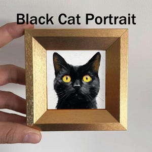 Mini rolig kattoljemålning, litet originalkonstverk, väggkonst i guldram, present till kattälskare, juldekoration, handmålat porträtt bild 15