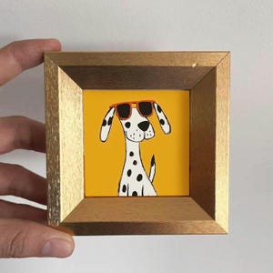 Mini Dog Oil Painting,Hand-Painted Golden Framed Art For Home Wall & Office Desk Decor,Fun Dog Portrait Gift For Dog Lovers,Pet Lover Gift