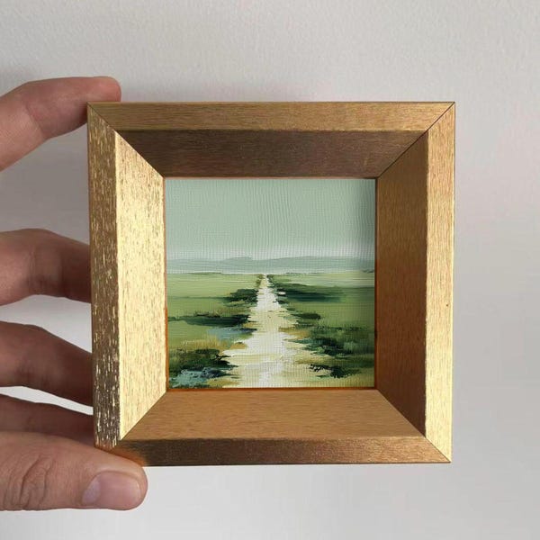 Mini Minimalist Path Oil Painting,  Original Hand Painted Texture Art, Small Abstract Landscape Wall Decor, Coastal Home Gift for Friends