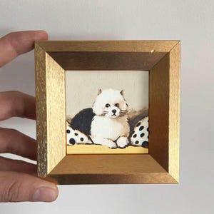 Mini  Pomeranian Oil Painting,Hand-Painted Golden Framed Art For Home Wall & Office Decor,Original Dog Portrait Gift For Dog Lovers Gift