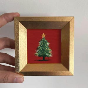Mini Christmas Tree Oil Painting, Small Original Hand Painted Artwork, Holiday Wall Art Decor, Gift For Friends, Festive Seasonal Decor