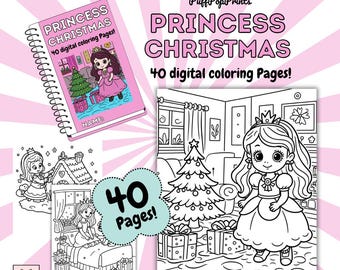 Christmas Princess Coloring Pages for Kids, Coloring sheets for children (Instant Download)