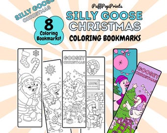 SILLY GOOSE Christmas Coloring Bookmarks for Kids, Coloring sheets for children (Instant Download)
