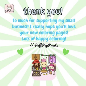 May include: A digital illustration with the text "thank you!" and a message of appreciation for supporting a small business. The image includes cartoon characters baking gingerbread cookies, with a logo in the top left corner.