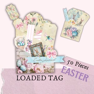 Printable Easter Loaded Tag, Pocket Tags, Junk Journal Kit, Vintage Printable Ephemera, Paper insert, Easter Card, Spring Tags