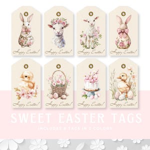 Printable Junk journal Sweet Easter Bunny 8 + 4 Tags