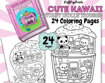 Kawaii Fantasy House Coloring Pages, 24 Coloring Sheets (Instant Download)