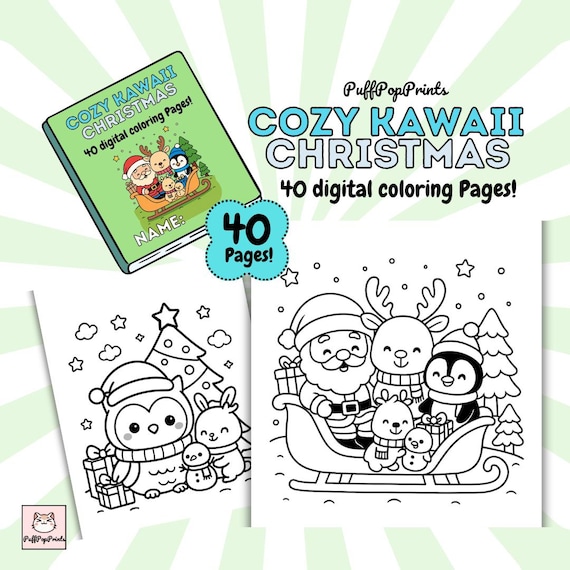 KAWAII Christmas Coloring Pages for Kids, Coloring sheets for children (Instant Download)