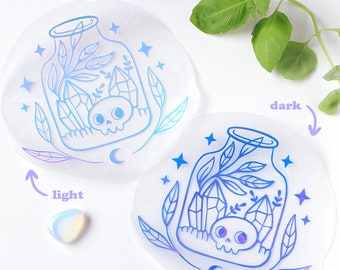 Adesivo acchiappasole spettrale per terrario / Adesivo per finestra arcobaleno pastel gotico / Cristallo, teschio e luna da strega