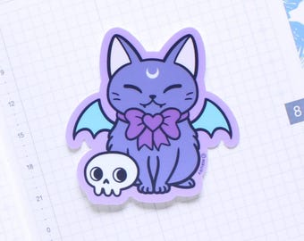 Adesivo in vinile Black Meowgic Bat Cat / Pastel Goth, Witchy Halloween