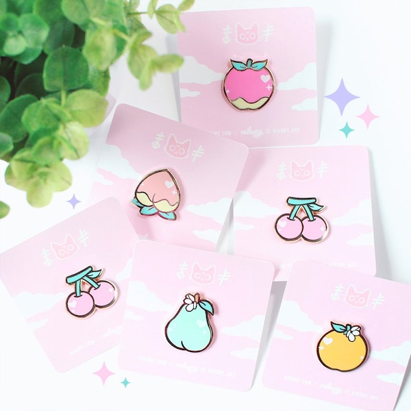 LIMITED EDITION Fruit Enamel Pins | Peach / Cherry / Apple / Pear / Orange | Pastel Kawaii Food Hard Enamel Lapel Pin | Gift for Her