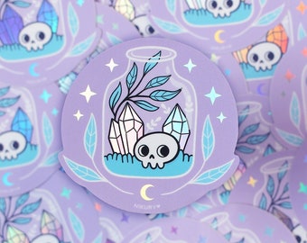 Holographic Pastel Terrarium Vinyl Sticker | Purple Waterproof Stickers | Spooky Witch | Pastel Goth Skull | Crystal | Witchy Gift | Nikury