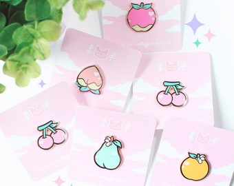 LIMITED EDITION Fruit Enamel Pins | Peach / Cherry / Apple / Pear / Orange | Kawaii Food Hard Enamel Lapel Pin | Gift for Her