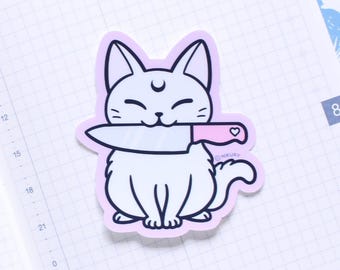 Adesivo in vinile bianco Meowgic Protect Cat / Pastel Goth, Witchy Halloween