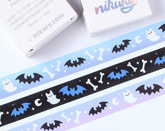 Spooky Cute Washi Tape x 3 | Nikury | Cute Witch | Pastel Goth | Witchy | Halloween / Ghost / Bat Washi Tape