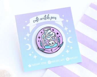 Pastel Terrarium Enamel Pin / Nikury / Cute Spooky Goth Enamel Pin / Witchy Hard Enamel Pins / Witch Pin / Halloween Skull Label Pin Badge