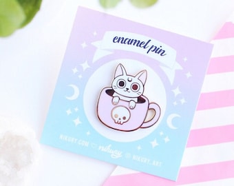 Pastel Goth Mug Cat Enamel Pin | Nikury | Witch / Witchy / Halloween / Spooky Cute / Tea / Coffee