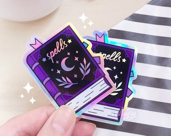 Holographic Spellbook Vinyl Sticker | Waterproof Vinyl Stickers | Spooky Cute Witch | Pastel Goth Book | Witchy / Wiccan Gift | Nikury