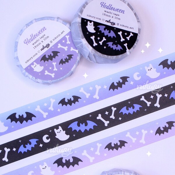 Spooky Cute Washi Tape | Nikury | Cute Witch | Pastel Goth | Witchy | Halloween / Ghost / Bat Washi Tape