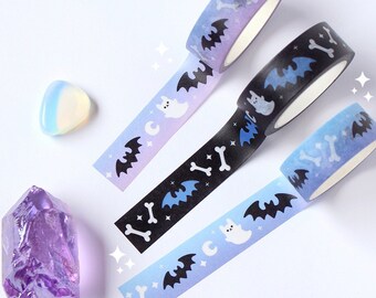 Spooky Cute Washi Tape x 3 | Nikury | Cute Witch | Pastel Goth | Witchy | Halloween / Ghost / Bat Washi Tape