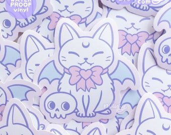 Pastel Goth Bat Cat Vinyl Stickers | Nikury | Waterproof Vinyl Sticker | Witchy / Witch / Halloween / Spooky Cute | Laptop Stickers