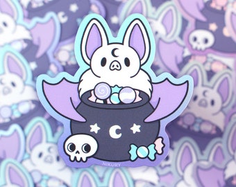 Holographic Matt Bat Vinyl Sticker | Gradient Waterproof Stickers | Cauldron + Candy | Spooky Cute / Pastel Goth | Halloween Gift | Nikury