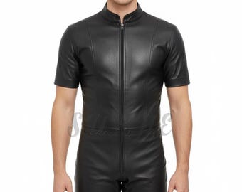 Custom Tailor Made Genuine Leather Bodysuit Short Catsuits Jumpsuit Dress Body Suit SK-179B