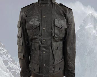 Vintage Style schwarze Lederjacke, Premium faltige Bikerjacke