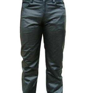 Perforated Genuine Leather Pants, 5-Pocket Jeans Style, Air Flow Design