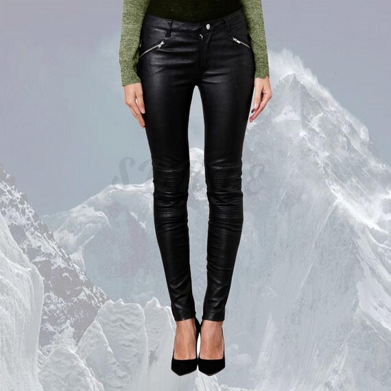 womens leather dress pants Handmade Lambskin Pants: Women's Casual Pant high waisted leather pants