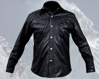 Men's Authentic Lambskin Leather Shirt, Full Sleeve, Snap Closure