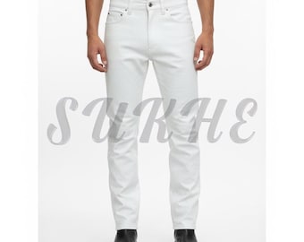 White Leather Pants Men, Five Pocket Jeans Style