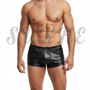 Herrboxershorts i svart läder med fickform, ny SK-B16