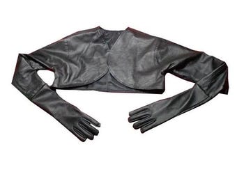 Custom Bespoke Tailor Made Super Soft Pure Lambskin Leather Bolero Jacket With Gloves New