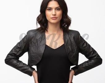 Custom Bespoke Tailor Made Super Soft Pure Lambskin Leather Bolero Jacket New