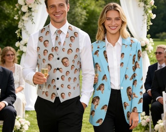 Traje/Chaleco/Pajarita personalizado con caras, chaleco/pajarita personalizado, chaleco de traje de padrino personalizado, blazer de mujer/hombre