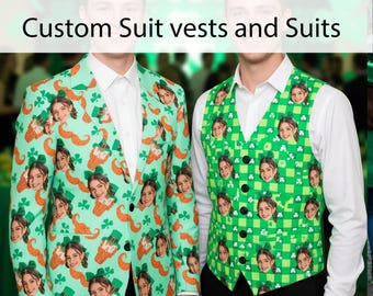 Personalized St. Patrick's Day Suit Vest, Custom Suit&Vest With Faces, Men's Suit Vest