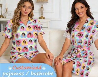 Custom Face Pajama Set, Custom Photo Robe for Women,Personalized Women's Nightgown,Soft Bathrobe for Mom, Mother's Day Gift for Mom