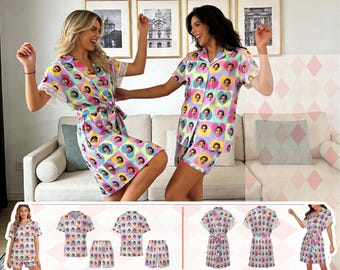 Custom Face Pajama Set, Custom Photo Robe for Women,Personalized Women's Nightgown,Custom Face Bathrobe for Mom, Mother's Day Gift for Mom
