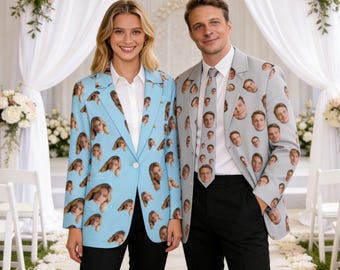 Personalized Groomsmen/Bridesmaid Suit/Vest/Tie/Bow tie with photos, Custom Suit/Vest/Tie/Bow tie with Faces, Womens/Mens Coat Blazer, Gift