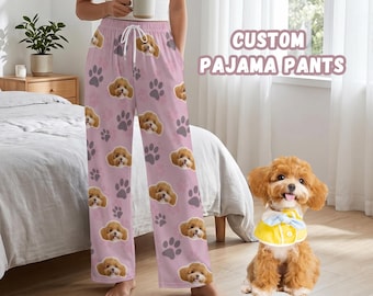 Custom Pet Face Pajama Pants, Personalized Dog Cat Photo Sleepwear,Gift for Dog Mom Dad