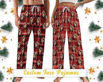 Personalized custom pajama pants,Christmas pants,Gift,Checkered pattern pants,Customization pant with faces,Home pants,Couple's pajama pants