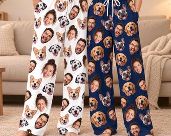 Custom Pajama Pants with Faces, Mutiple Faces on Pajamas, Christmas Women Men Pajama Pants, Personalized Pajamas with Face, Custom Face Pj