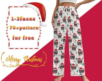 Personalized custom Christmas pajama pants,Christmas-themed pajama pants,Pajama pant with faces,Christmas Gift,Faces add Christmas hat